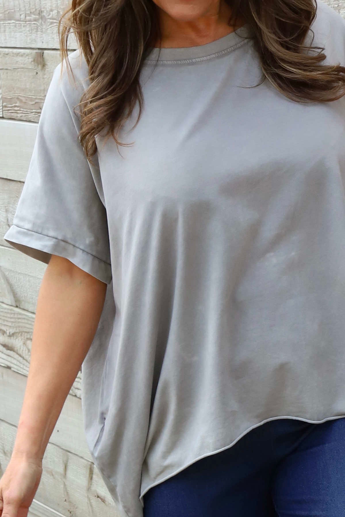 Celina Dipped Hem Washed Cotton Top Mocha