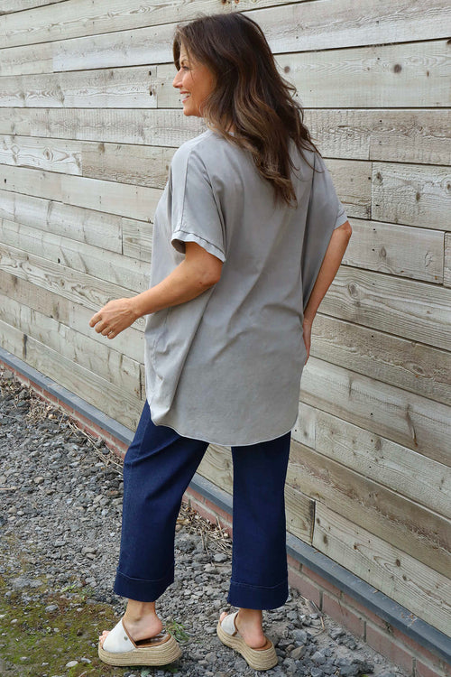 Celina Dipped Hem Washed Cotton Top Mocha - Image 4