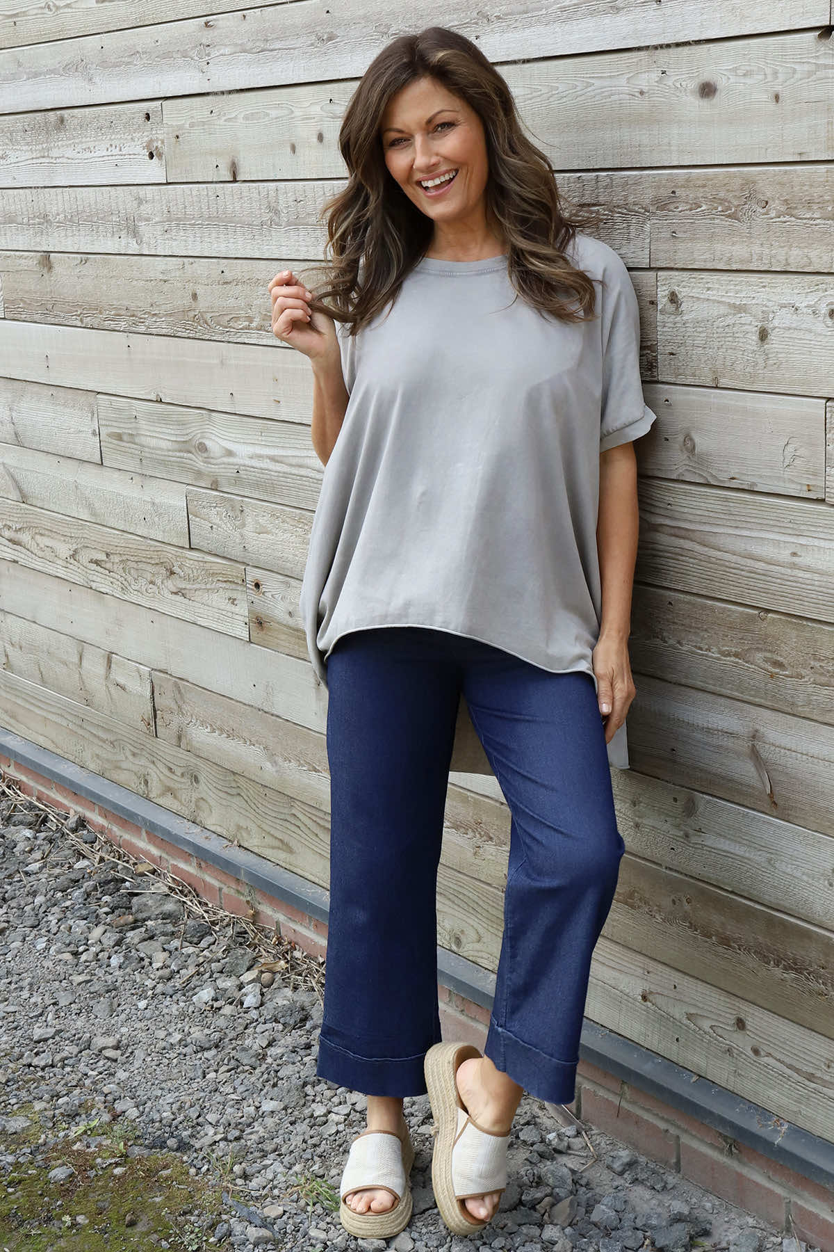 Celina Dipped Hem Washed Cotton Top Mocha