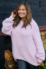 Zarita Hooded Boucle Knitted Jumper Pink Pink - Zarita Hooded Boucle Knitted Jumper Pink