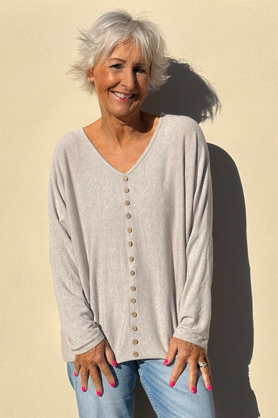 Blythe Button Detail Top Stone