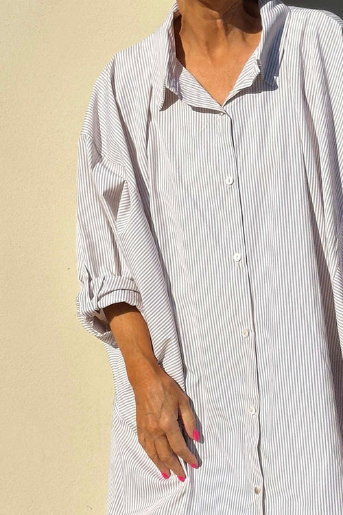 Blossom Stripe Cotton Shirt Mocha - Image 3