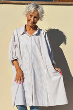 Blossom Stripe Cotton Shirt Mocha Mocha - Blossom Stripe Cotton Shirt Mocha