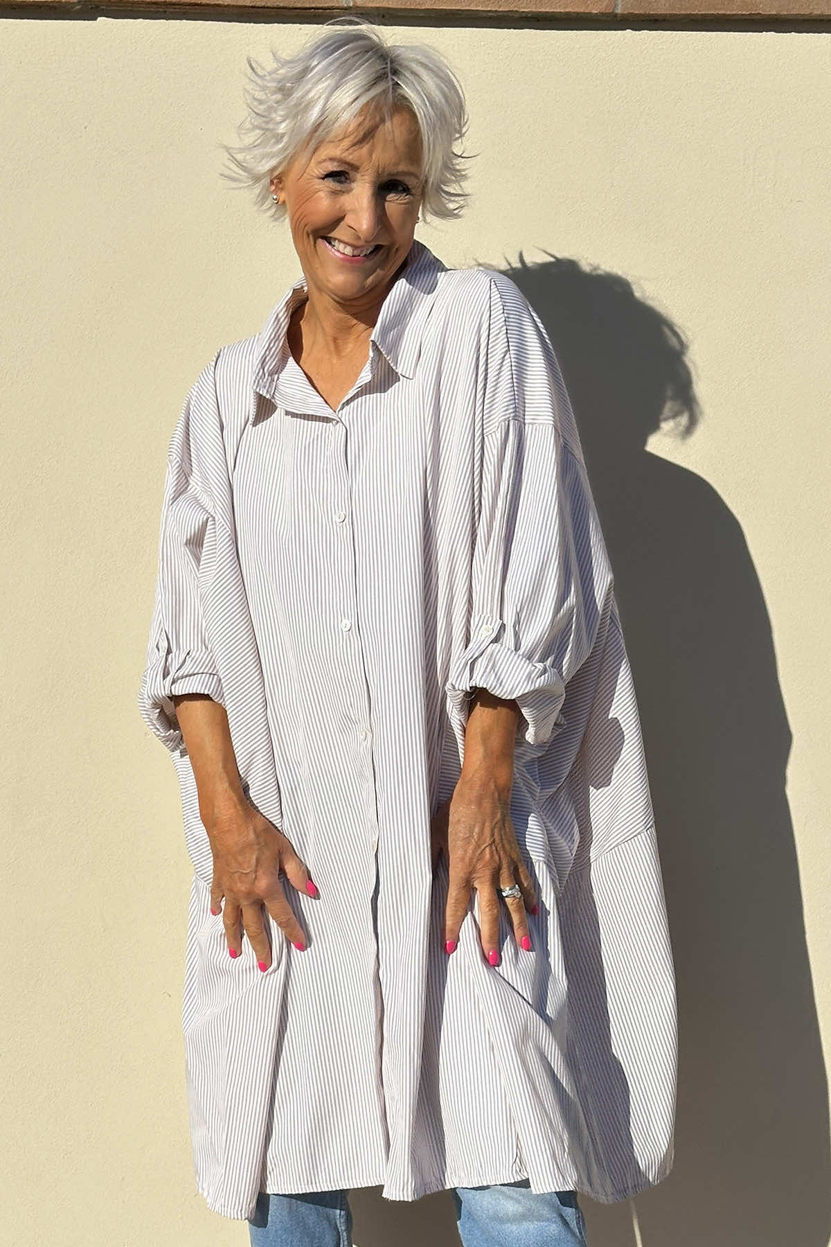 Blossom Stripe Cotton Shirt Mocha