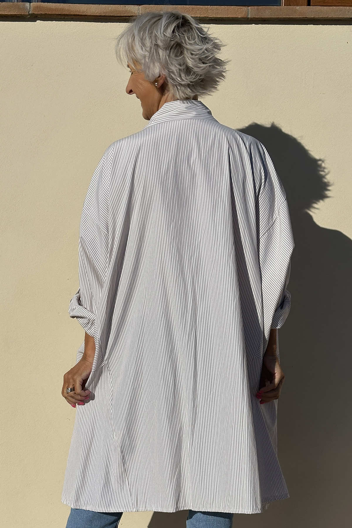 Blossom Stripe Cotton Shirt Mocha