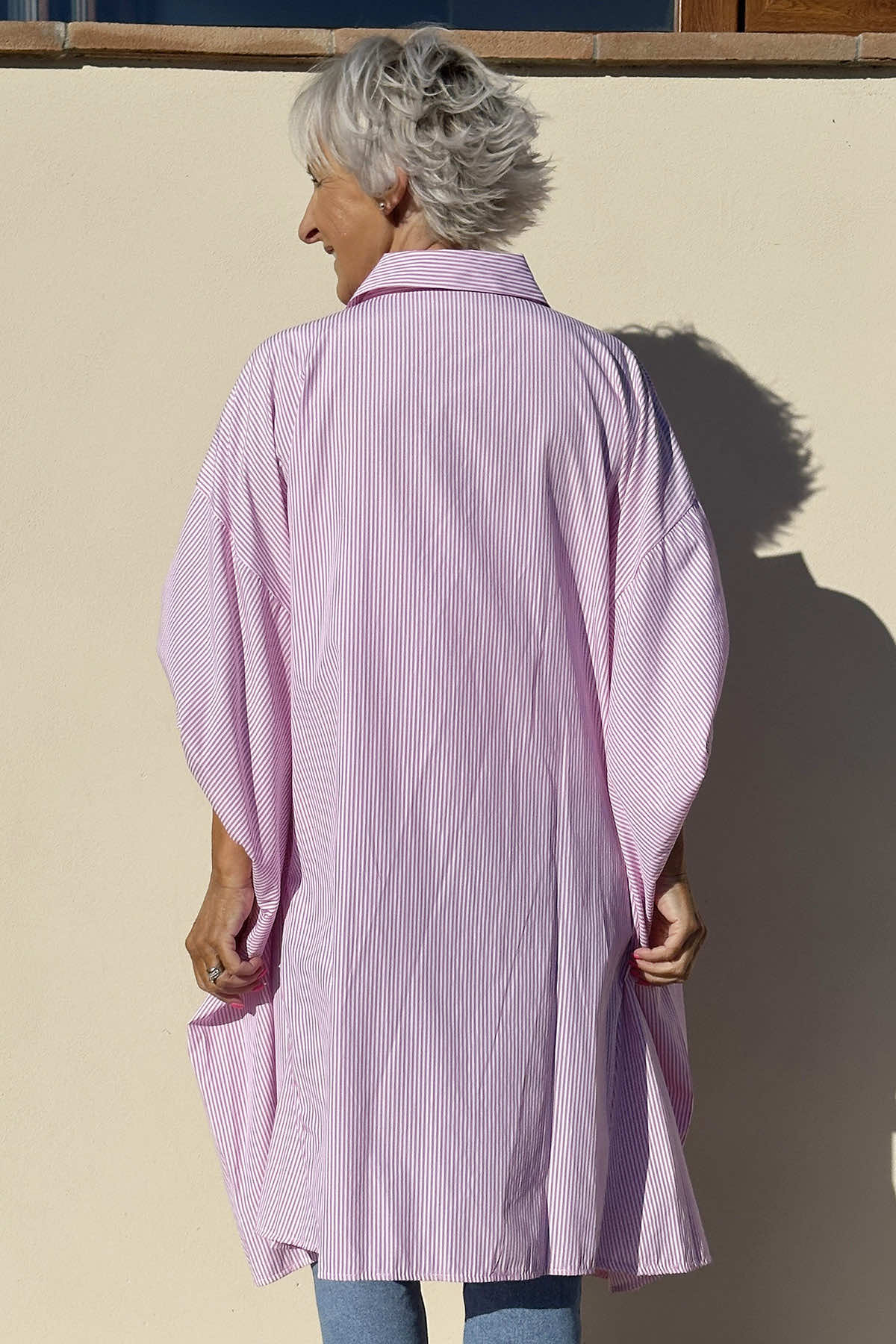 Blossom Stripe Cotton Shirt Pink