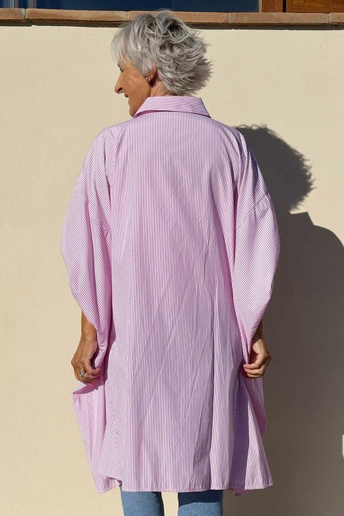 Blossom Stripe Cotton Shirt Pink - Image 4