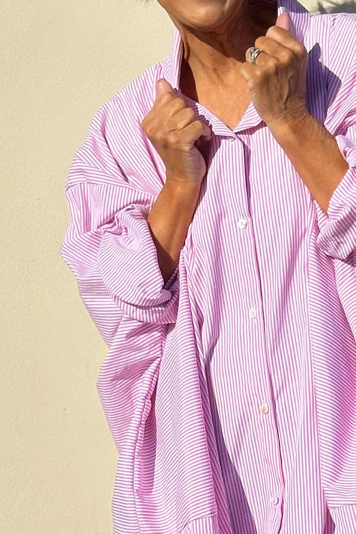 Blossom Stripe Cotton Shirt Pink
