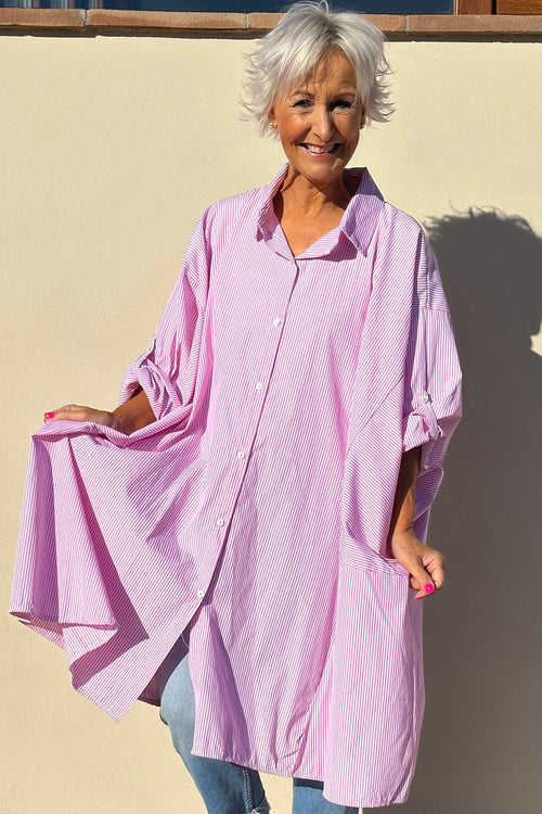 Blossom Stripe Cotton Shirt Pink - Image 2