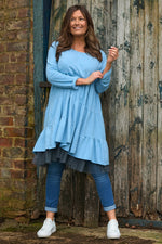 Darcey Tiered Cotton Dress Blue Blue - Darcey Tiered Cotton Dress Blue