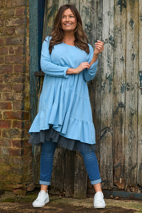 Darcey Tiered Cotton Dress Blue - Image 1