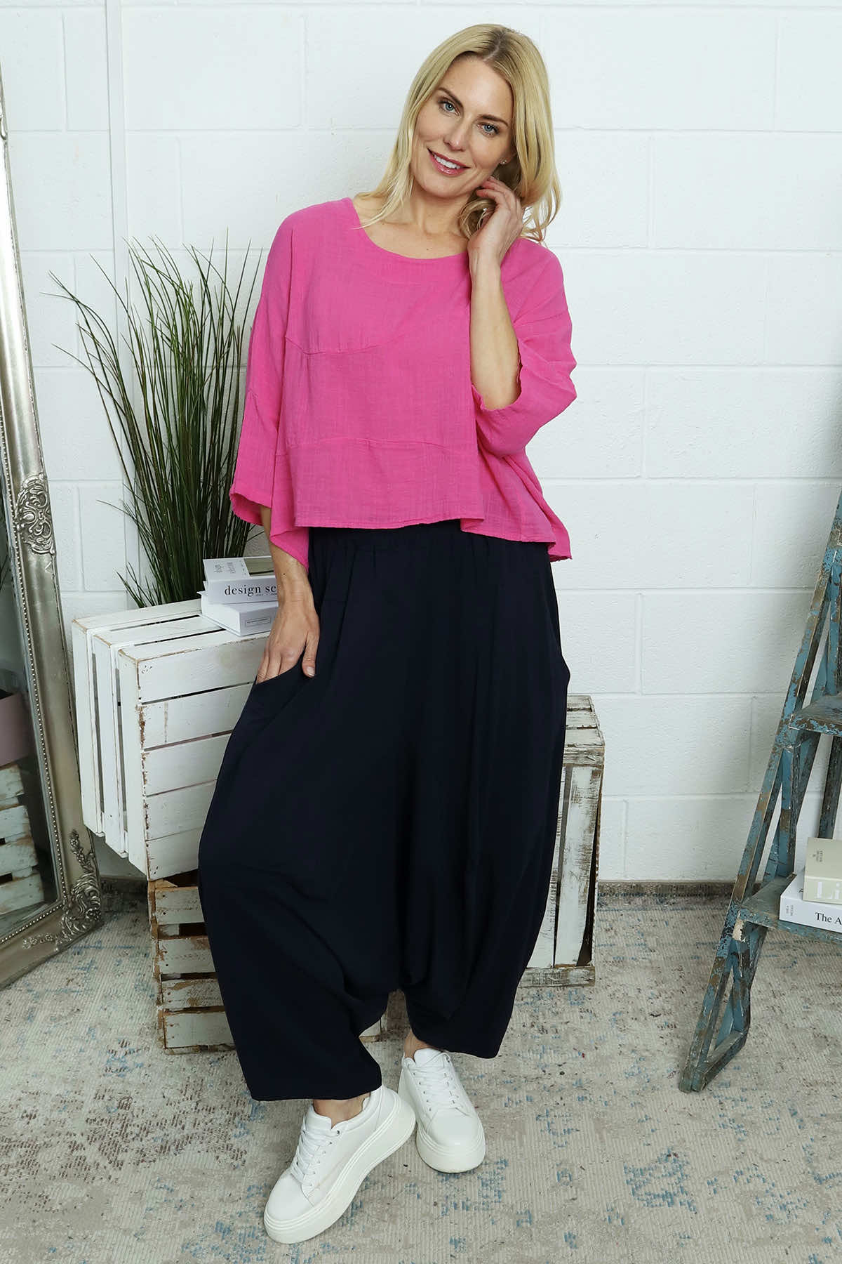 Maya Linen Top Fuchsia