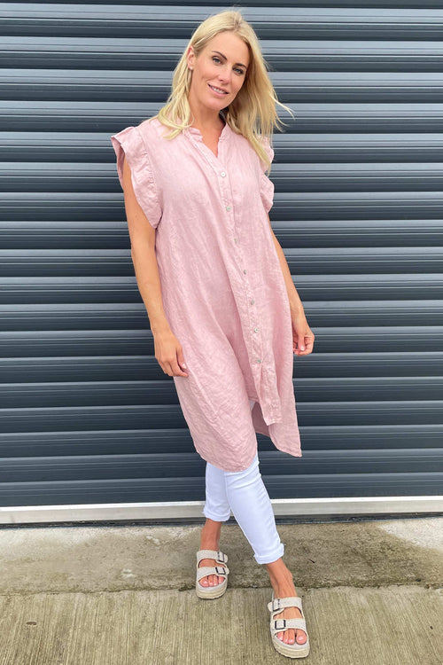 Lizzy Button Linen Tunic Pink