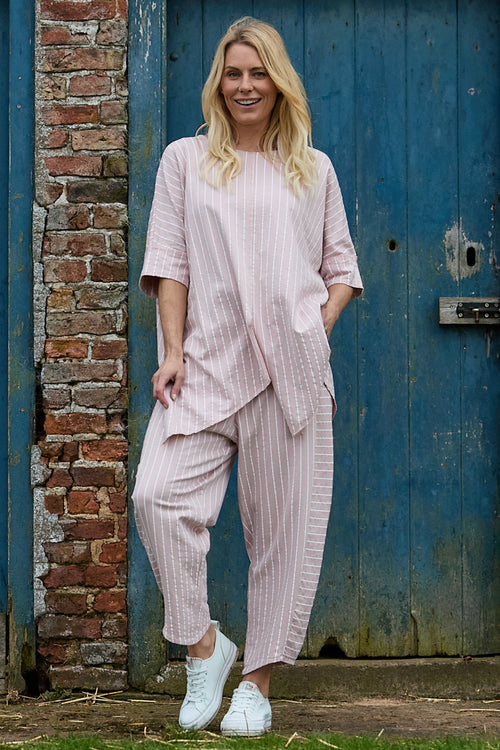 Ginny Stripe Cotton Trousers Pink - Image 1
