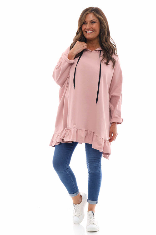 Zofia Hooded Frill Cotton Top Pink