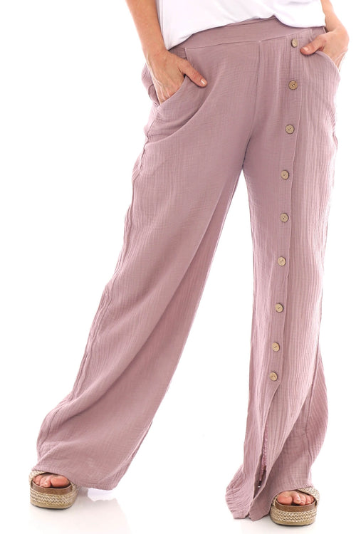 Daisy Cotton Crinkle Button Detail Trousers Mauve - Image 3