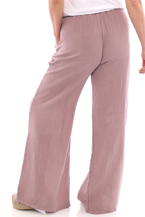 Daisy Cotton Crinkle Button Detail Trousers Mauve - Image 4