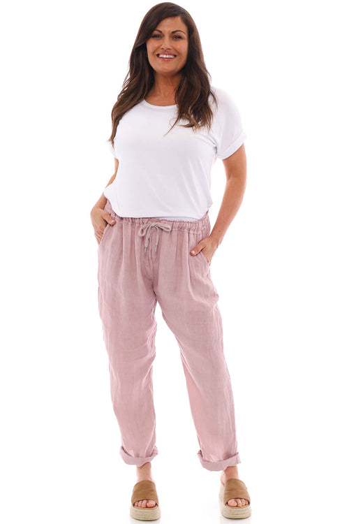 Filey Cropped Linen Trousers Pink