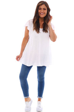 Ellen Frill Sleeve Top White