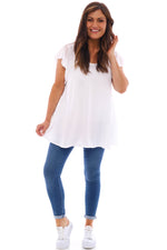 Ellen Frill Sleeve Top White White - Ellen Frill Sleeve Top White