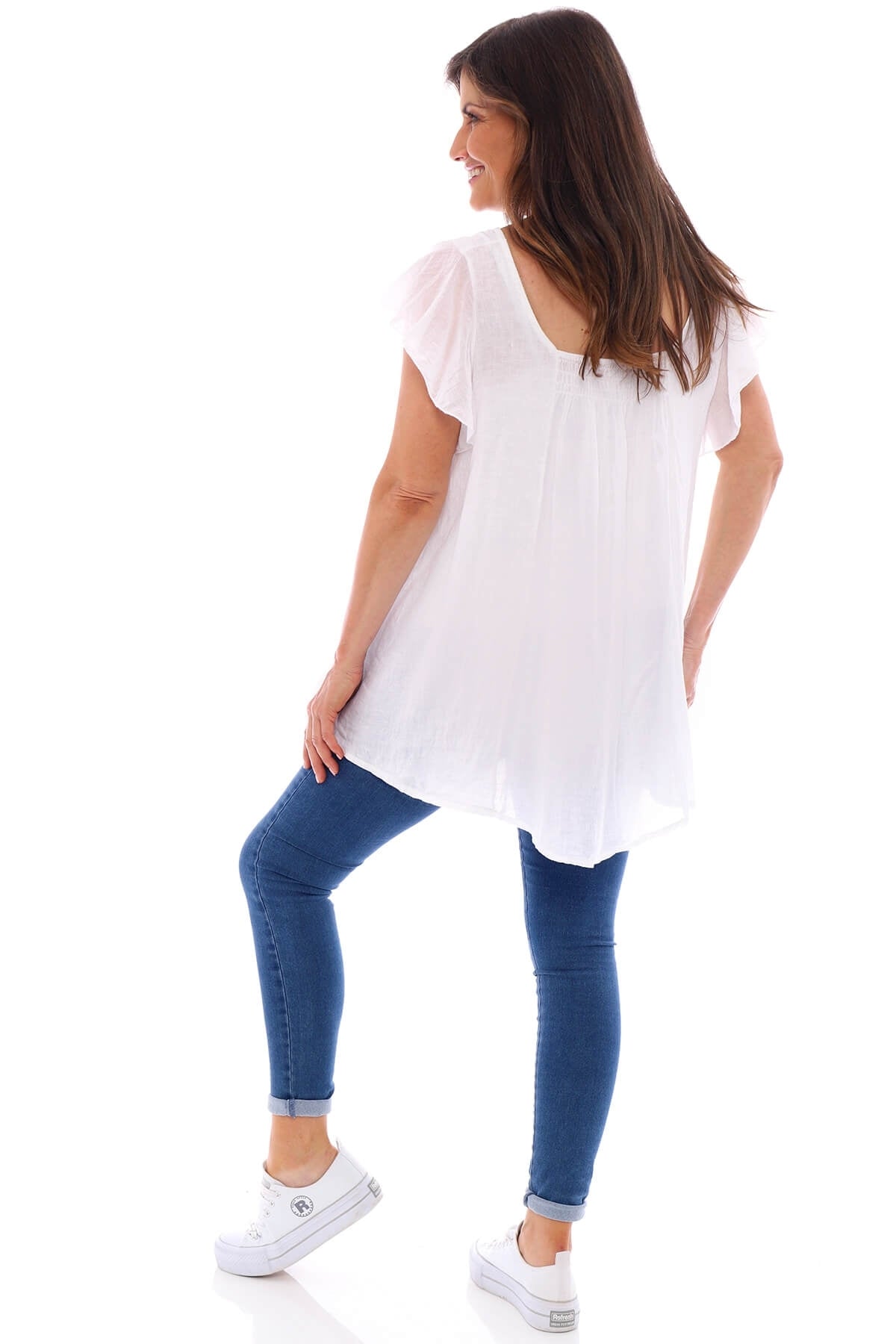 Ellen Frill Sleeve Top White