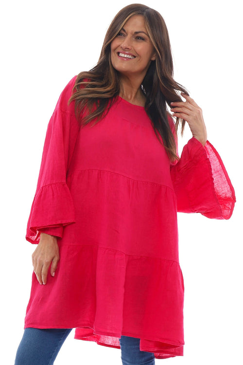 Cleeve Tiered Linen Tunic Hot Pink