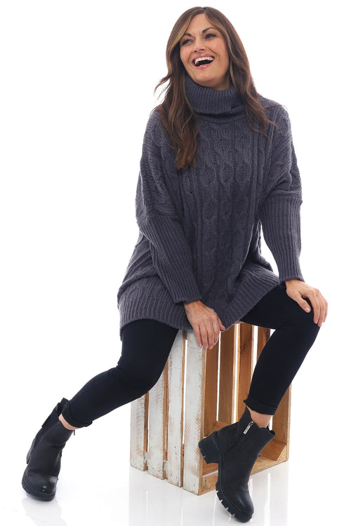 Jobelle Knitted Polo Neck Jumper Charcoal