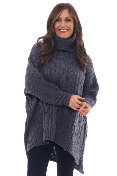 Jobelle Knitted Polo Neck Jumper Charcoal - Image 2