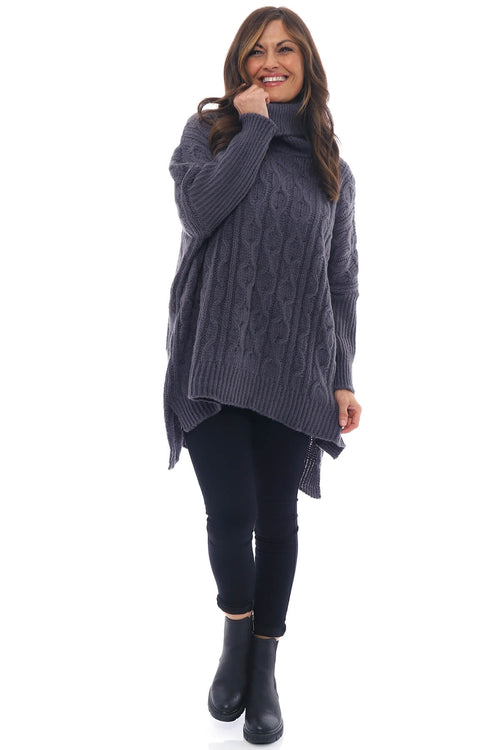 Jobelle Knitted Polo Neck Jumper Charcoal - Image 3