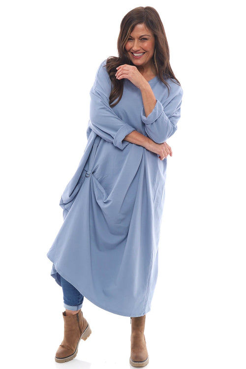 Arlene Cotton Dress Blue Grey