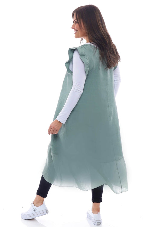 Alaysia Frill Linen Dress Khaki - Image 3