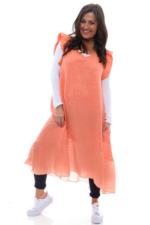 Alaysia Frill Linen Dress Coral
