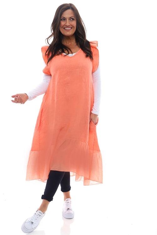 Alaysia Frill Linen Dress Coral - Image 2