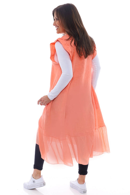 Alaysia Frill Linen Dress Coral - Image 3