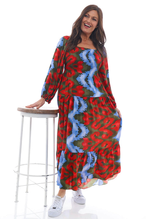 Noelette Pattern Dress Khaki - Image 1
