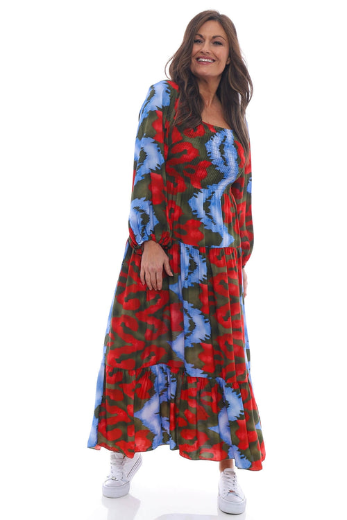 Noelette Pattern Dress Khaki - Image 2