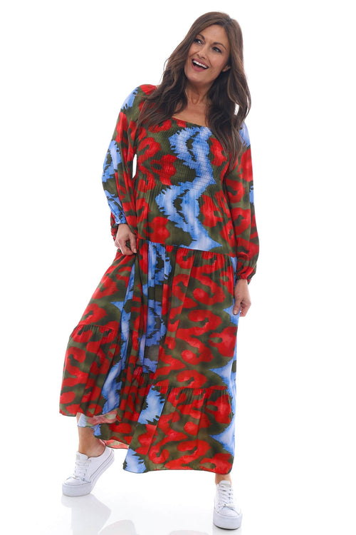 Noelette Pattern Dress Khaki - Image 3