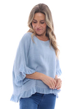 Lavinia Washed Frill Cotton Top Blue Blue - Lavinia Washed Frill Cotton Top Blue