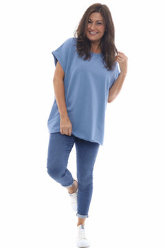 Rebecca Rolled Sleeve Top Light Blue