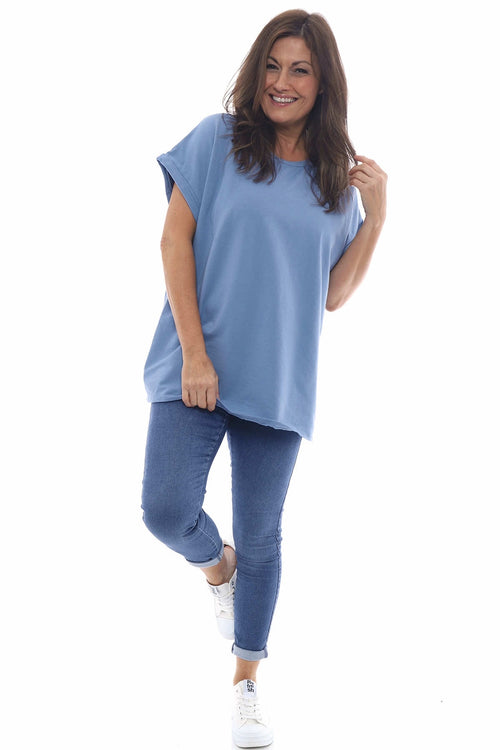 Rebecca Rolled Sleeve Top Light Blue