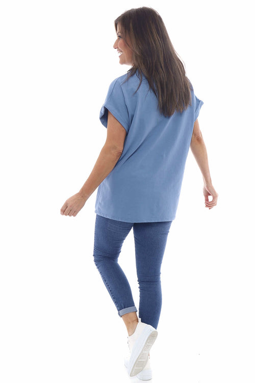 Rebecca Rolled Sleeve Top Light Blue - Image 4