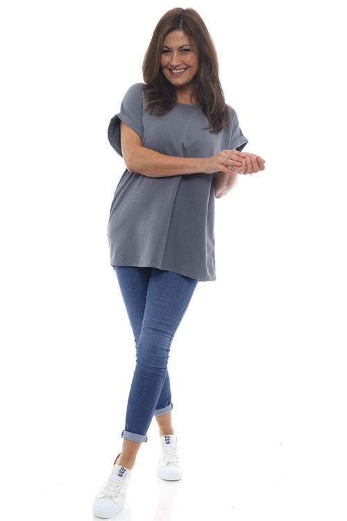 Rebecca Rolled Sleeve Top Mid Grey - Image 2