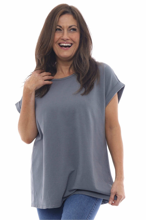 Rebecca Rolled Sleeve Top Mid Grey - Image 3
