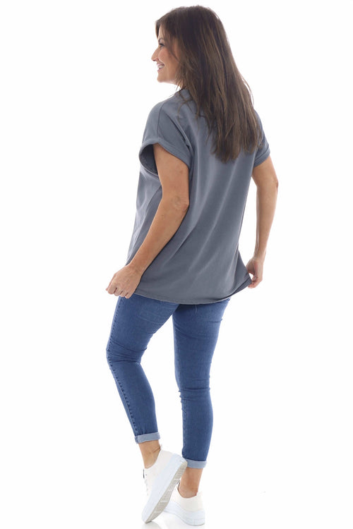 Rebecca Rolled Sleeve Top Mid Grey - Image 4
