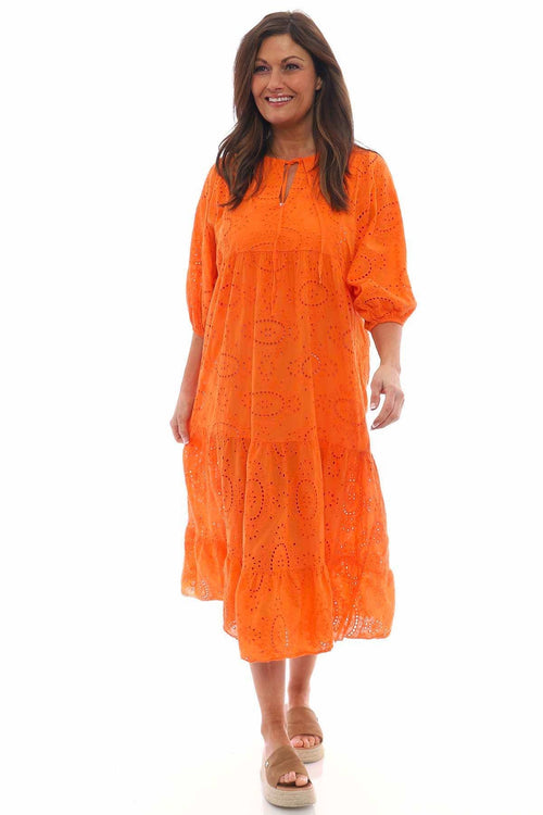 Marjorie Broderie Anglaise Cotton Dress Orange