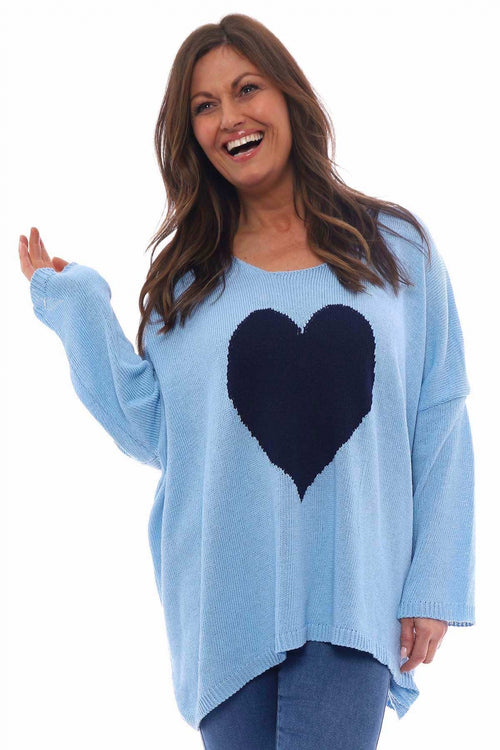 Alejandra Cotton Knitted Heart Top Light Blue