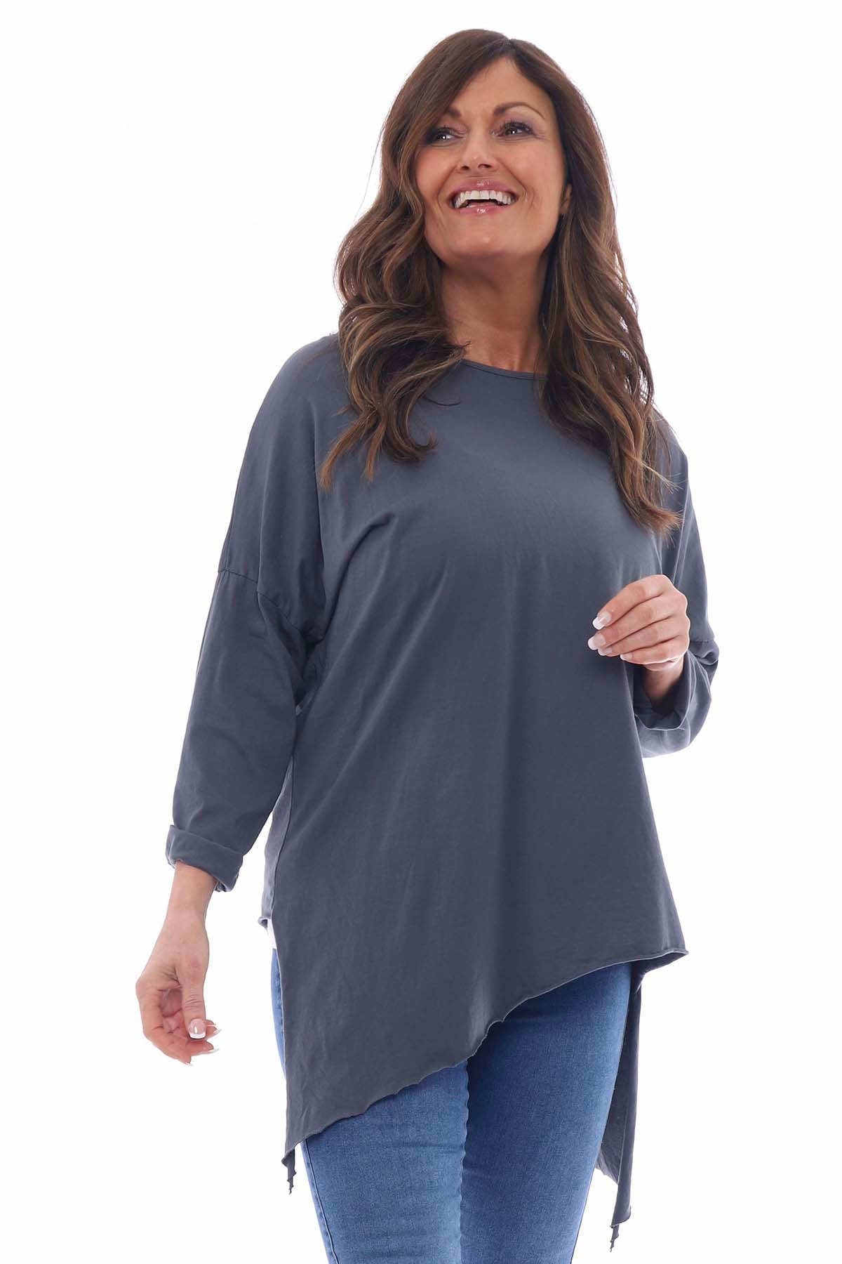Sibil Cotton Dip Side Top Charcoal