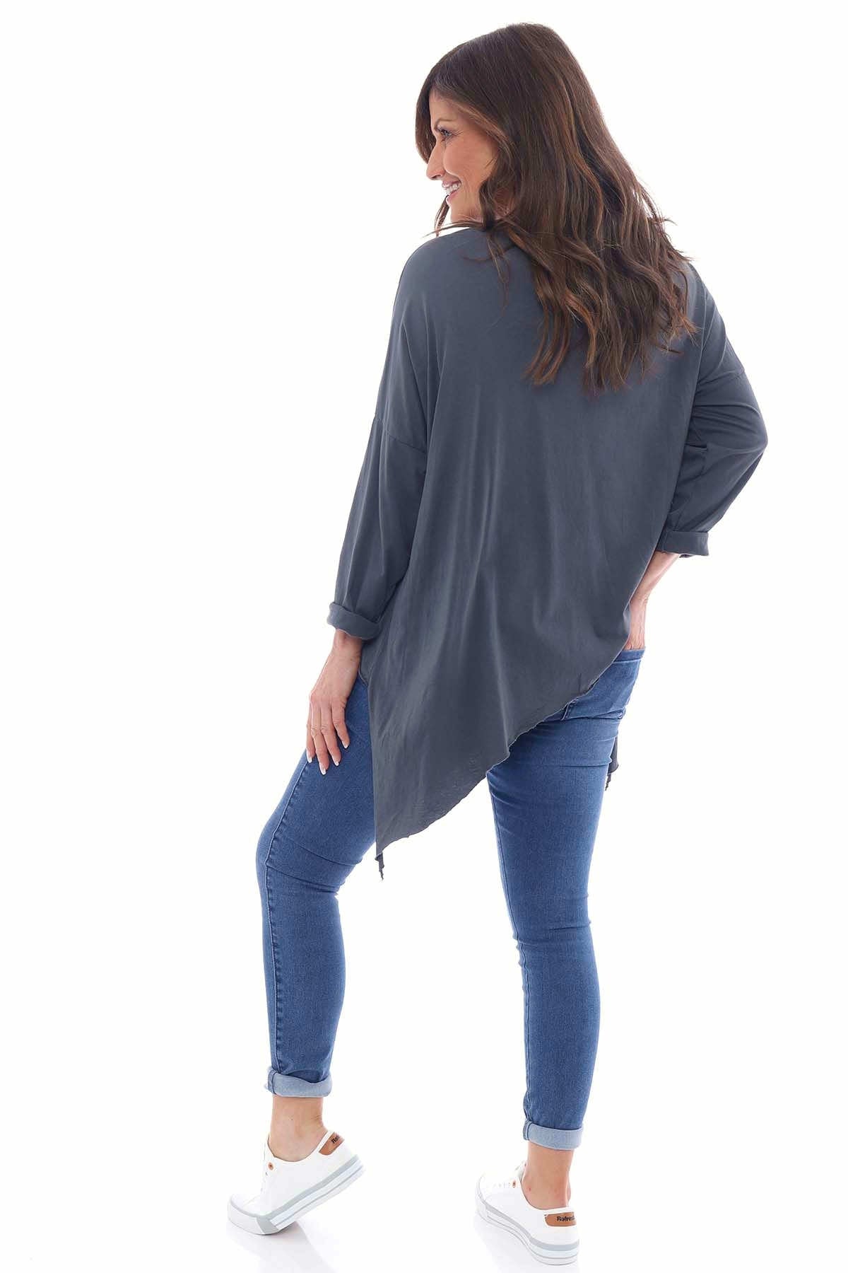 Sibil Cotton Dip Side Top Charcoal